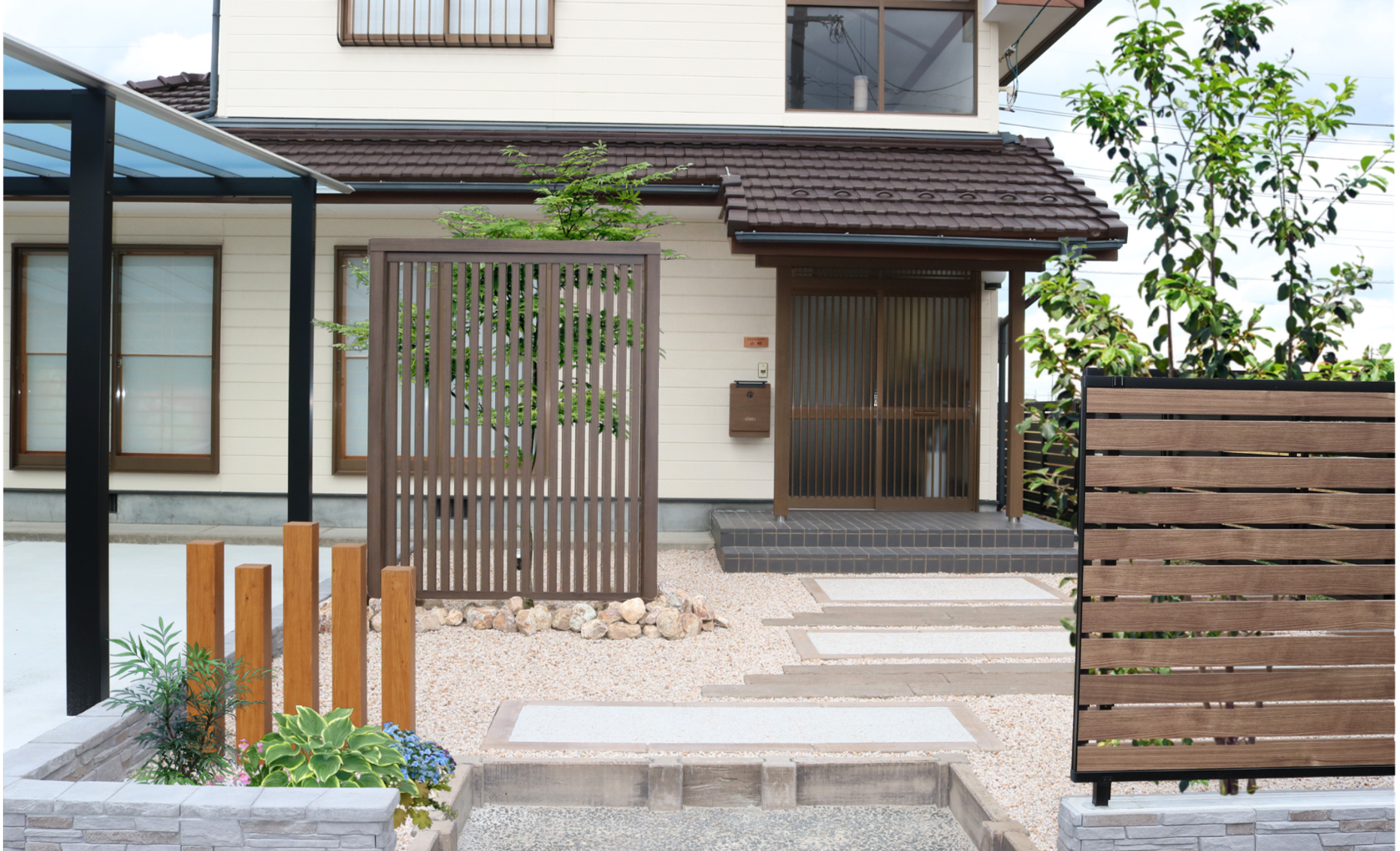 安来市 門まわりリフォーム 段差を解消して快適に歩けるアプローチ