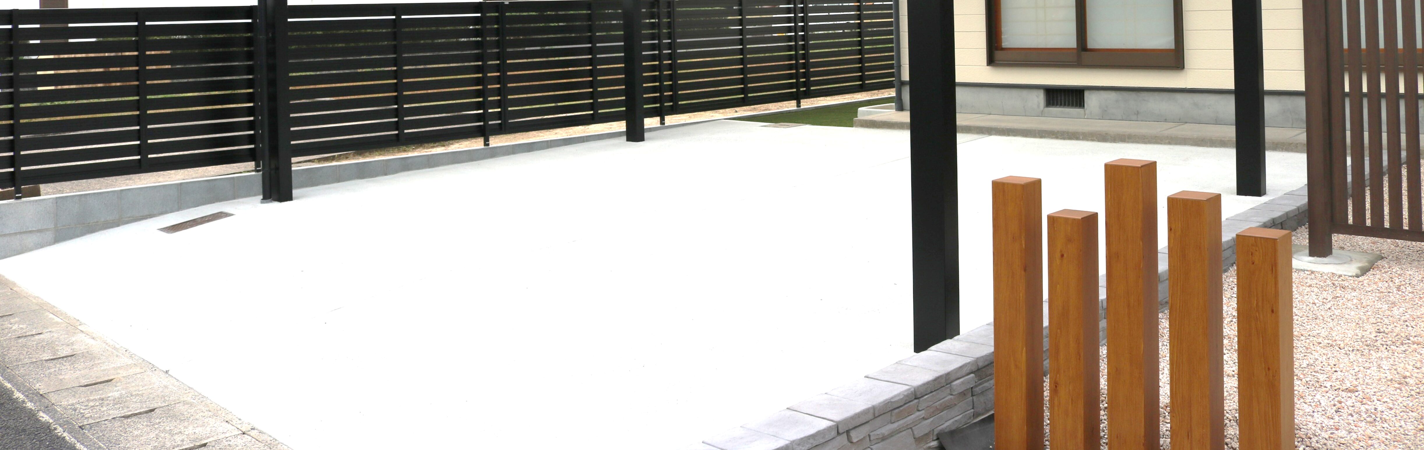 安来市 外構工事 デザイン性のある門柱とアプローチの仕上がり